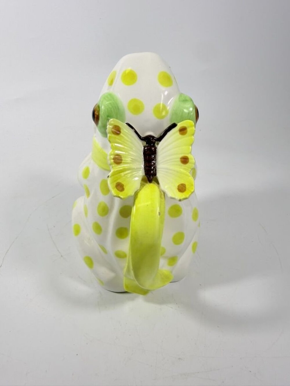 Frog Pitcher Vase Seymour Mann Hand Painted Ceramic Yellow Green Polka Dots Butt - Picture 7 of 16